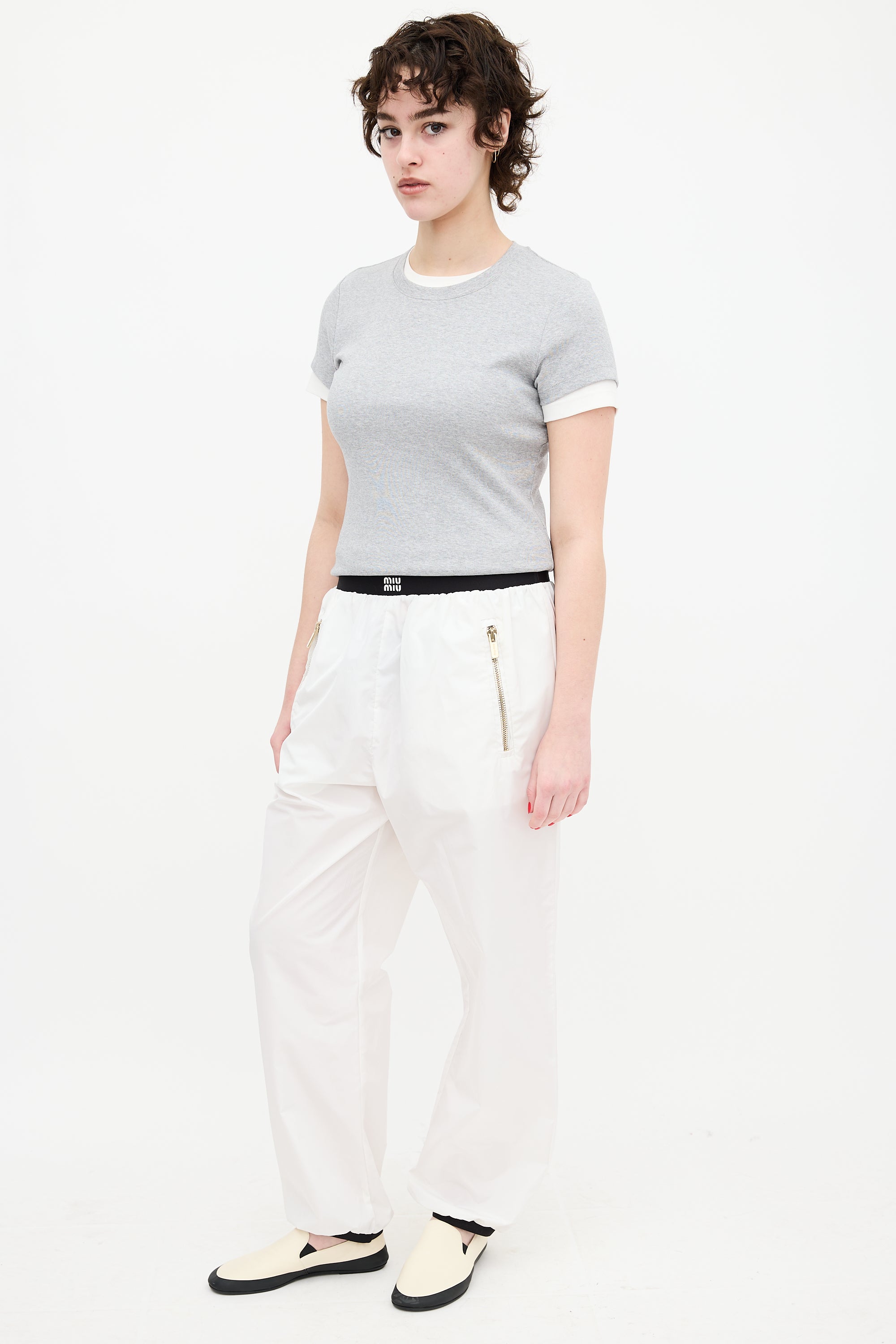 Miu Miu White Silk Blend Technical Joggers