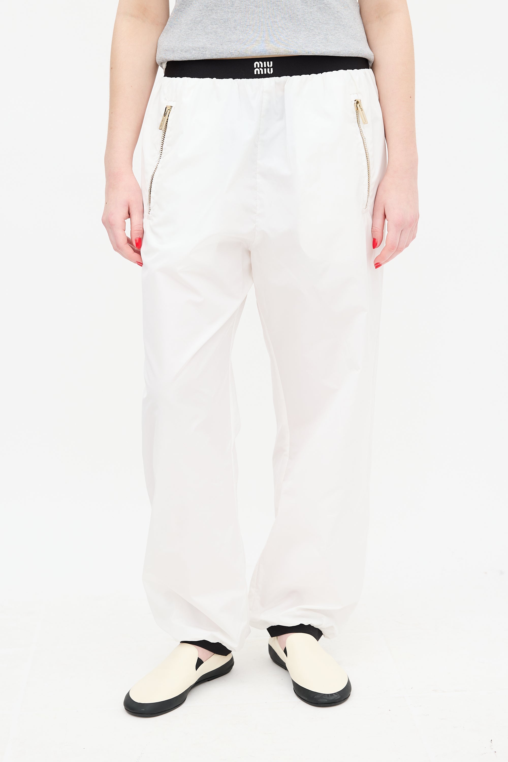 Miu Miu White Silk Blend Technical Joggers
