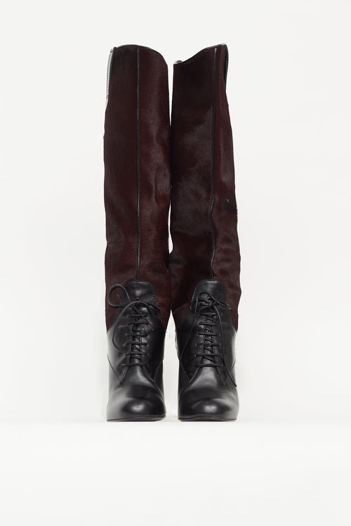 Miu Miu Black & Burgundy Leather Knee High Boot