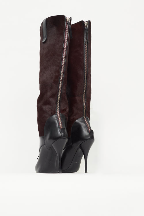 Miu Miu Black & Burgundy Leather Knee High Boot