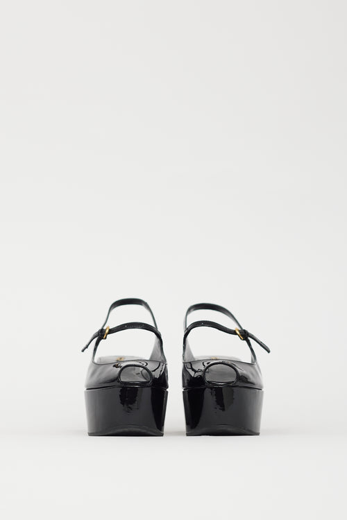 Miu Miu Black Patent Peep Toe Wedge