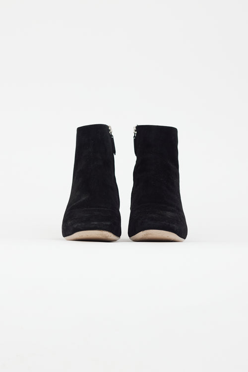 Miu Miu Black Suede & Crystal Embellished Heel Boot