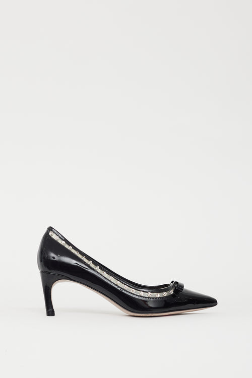 Miu Miu Black Patent & Crystal Embellished Pump