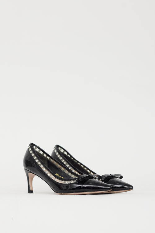 Miu Miu Black Patent & Crystal Embellished Pump