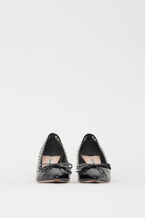 Miu Miu Black Patent & Crystal Embellished Pump
