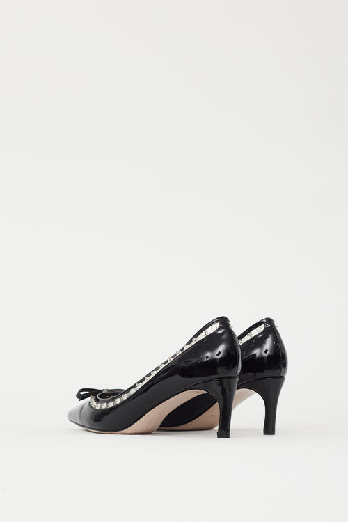 Miu Miu Black Patent & Crystal Embellished Pump