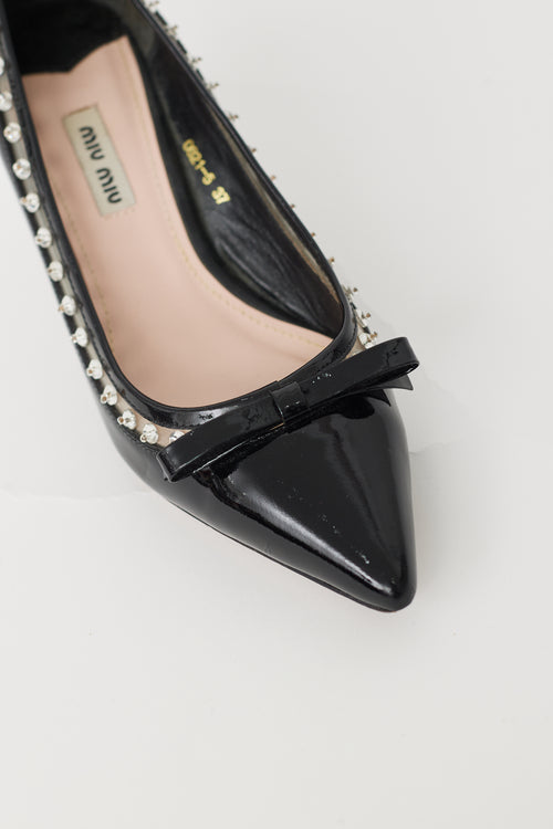 Miu Miu Black Patent & Crystal Embellished Pump