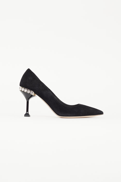 Miu Miu Black Suede & Pearl Embellished Heel