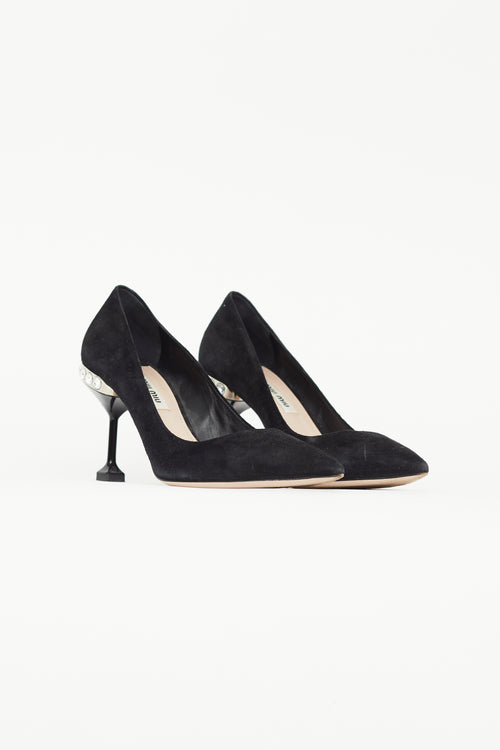 Miu Miu Black Suede & Pearl Embellished Heel