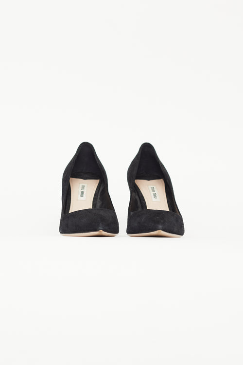 Miu Miu Black Suede & Pearl Embellished Heel