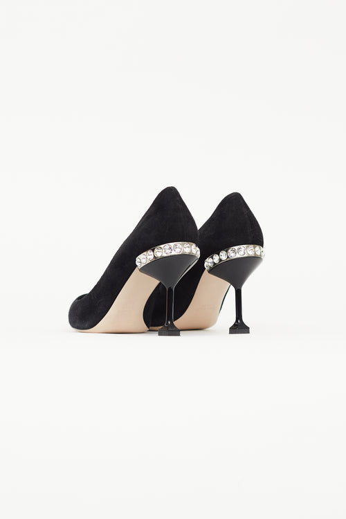 Miu Miu Black Suede & Pearl Embellished Heel