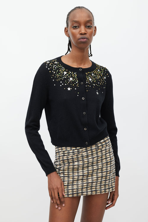 Miu Miu Black & Multicolour Crystal & Star Embellished Cardigan
