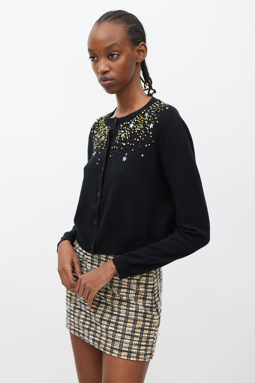 Miu Miu Black & Multicolour Crystal & Star Embellished Cardigan