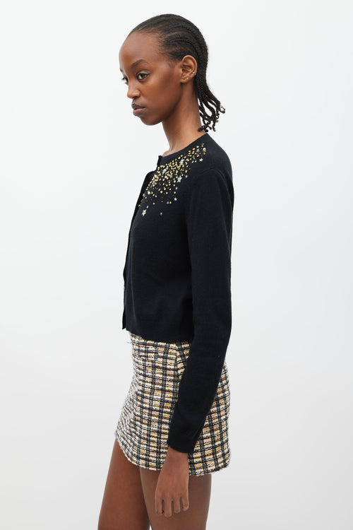 Miu Miu Black & Multicolour Crystal & Star Embellished Cardigan
