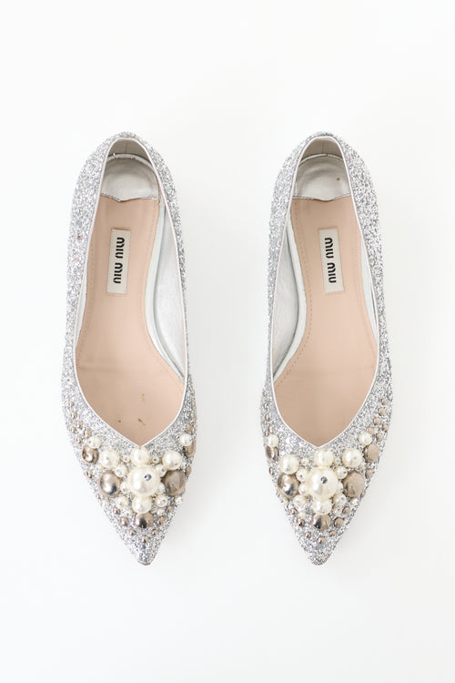 Miu Miu Glitter Embellished Flat