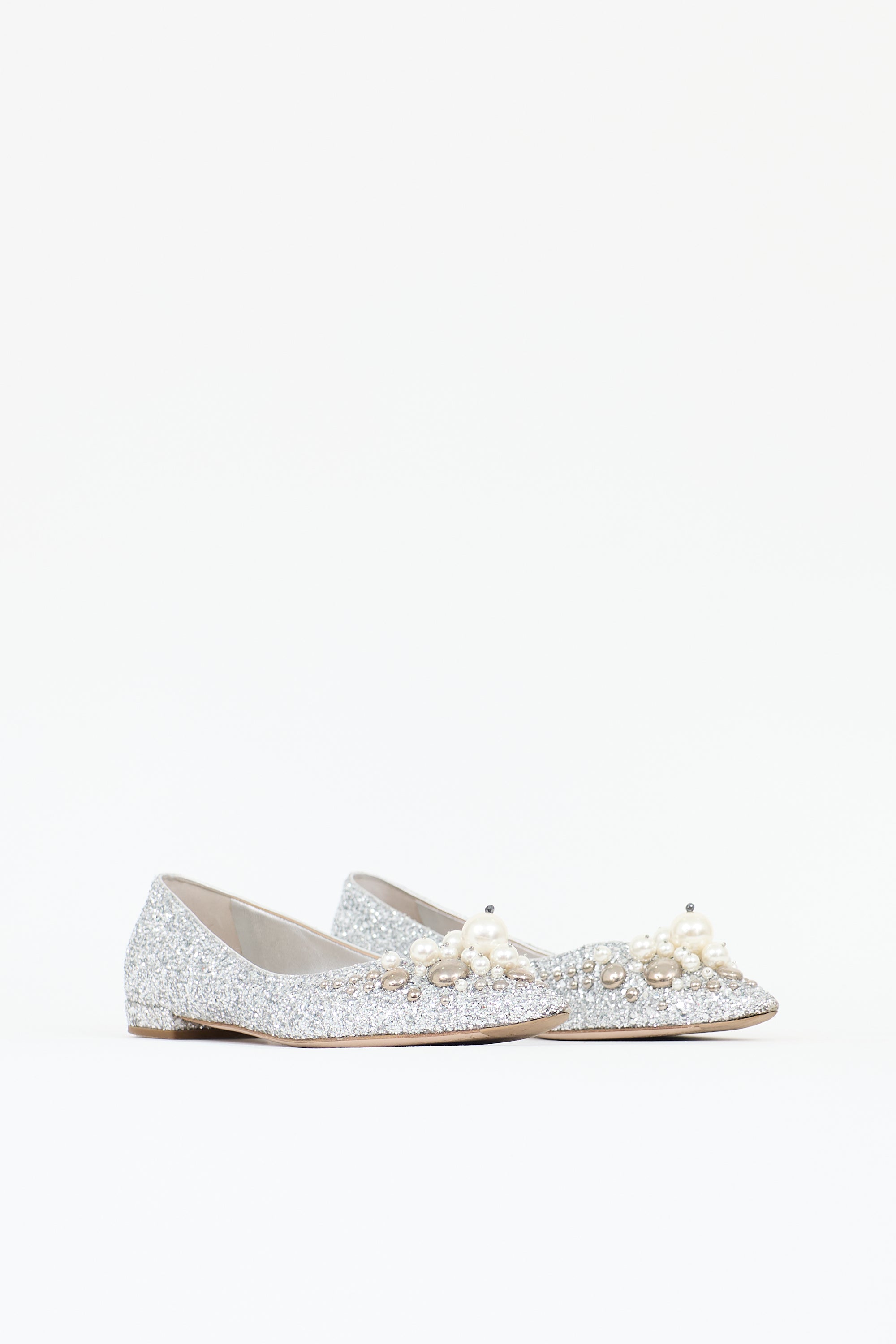 Miu Miu Glitter Embellished Flat