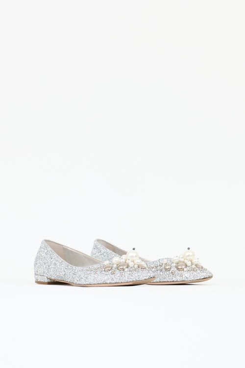 Miu Miu Glitter Embellished Flat