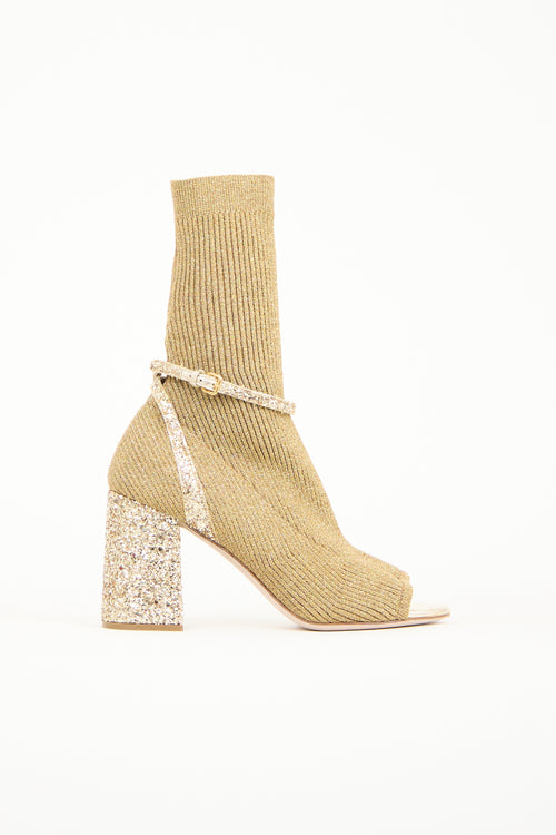 Miu Miu Glitter Open Toe Sock Boot