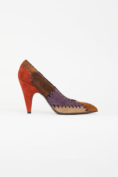 Miu Miu Brown & Multi Suede Patchwork Pump