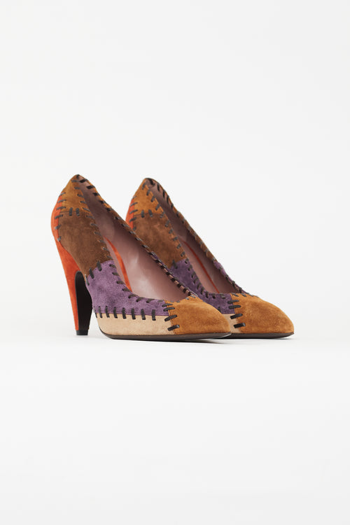 Miu Miu Brown & Multi Suede Patchwork Pump