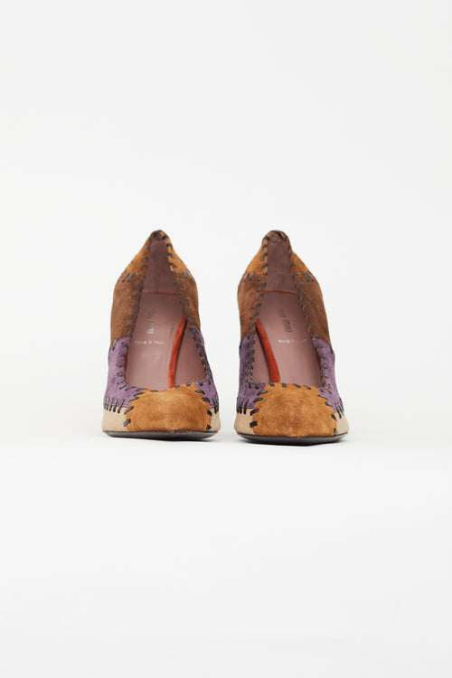 Miu Miu Brown & Multi Suede Patchwork Pump