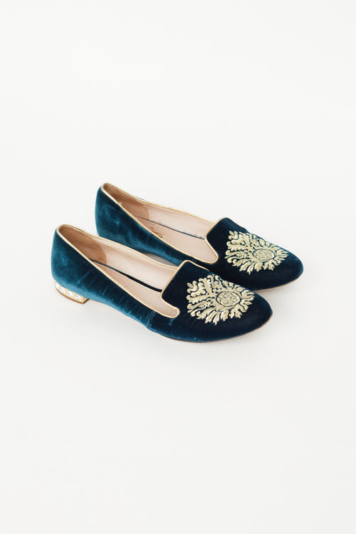 Miu Miu Navy & Gold Velvet Flat