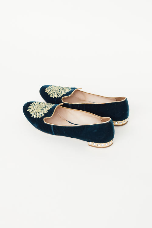Miu Miu Navy & Gold Velvet Flat