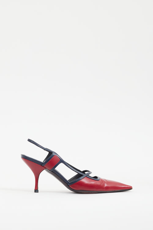 Miu Miu Red & Navy Leather Slingback Heel