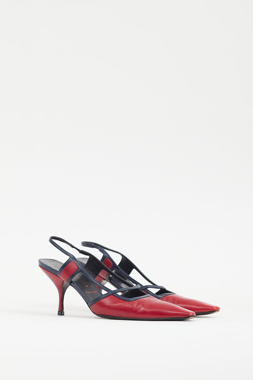 Miu Miu Red & Navy Leather Slingback Heel
