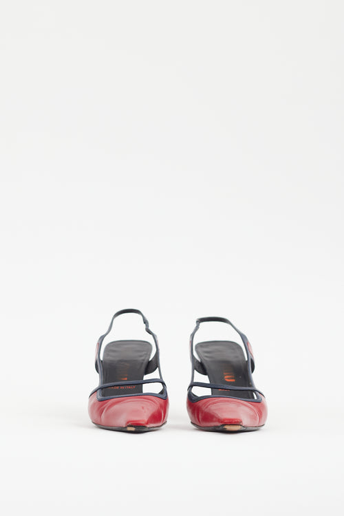 Miu Miu Red & Navy Leather Slingback Heel