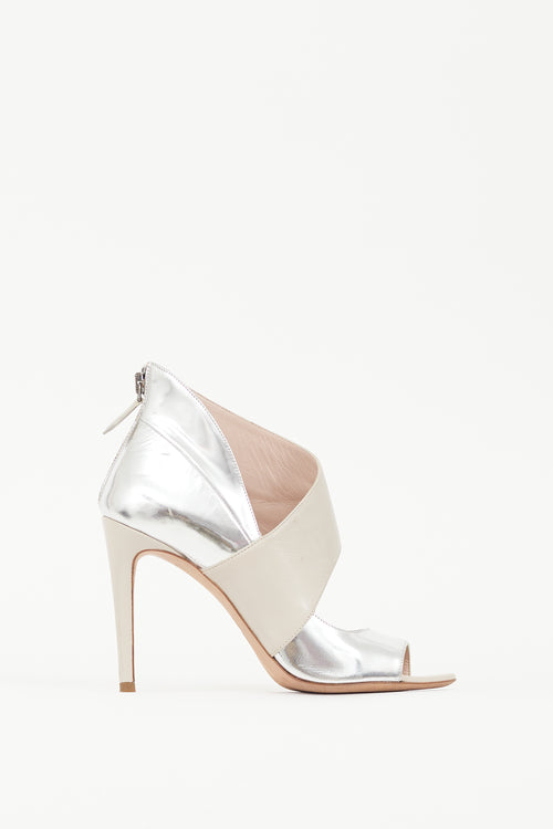 Miu Miu Silver & Beige Metallic Leather Sandal