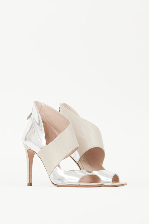 Miu Miu Silver & Beige Metallic Leather Sandal