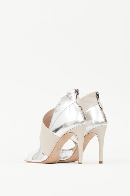 Miu Miu Silver & Beige Metallic Leather Sandal