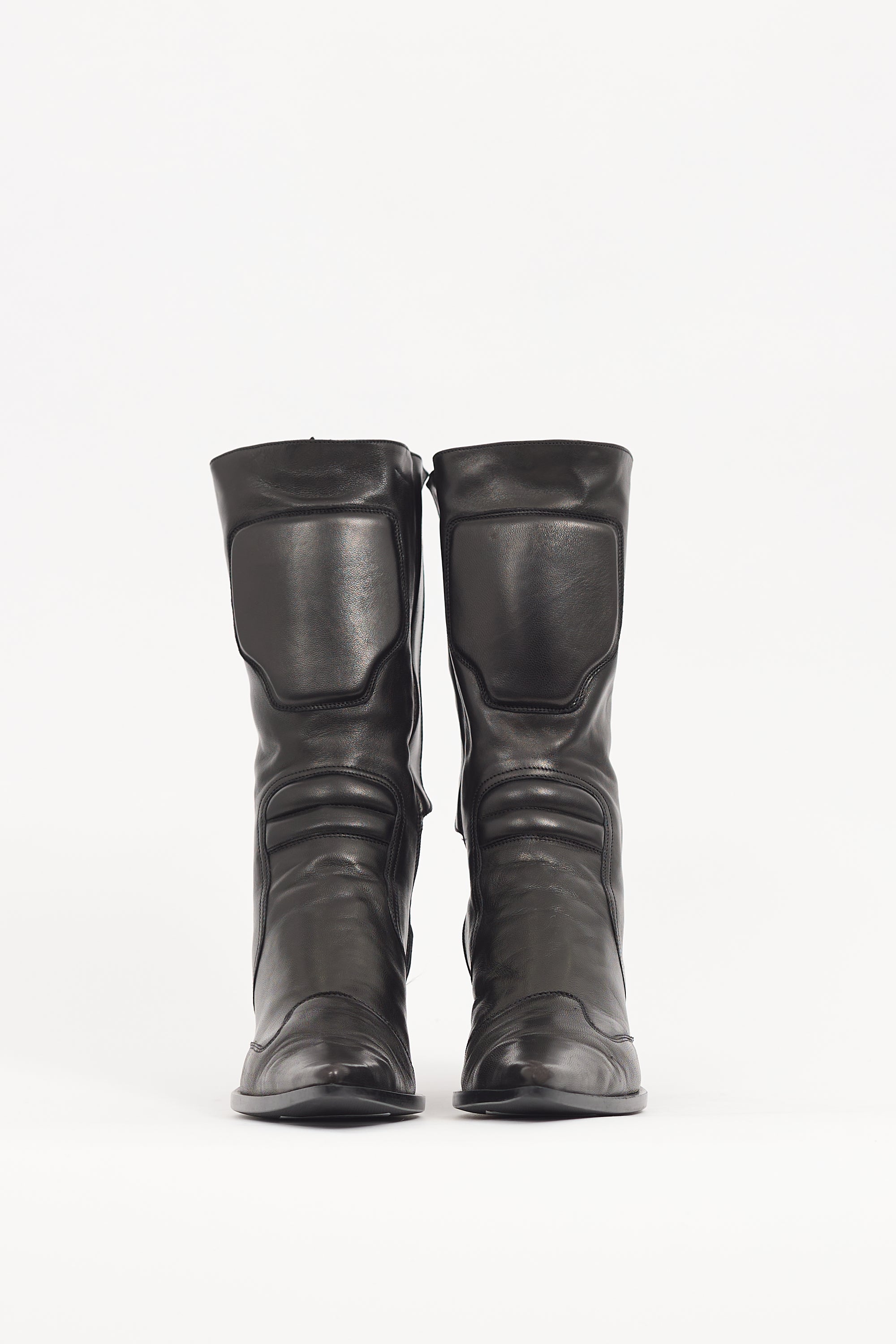 Miu Miu 1999 Grey Metallic Leather Moto Boot