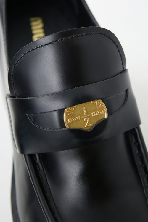 Miu Miu Leather Penny Heeled Loafer