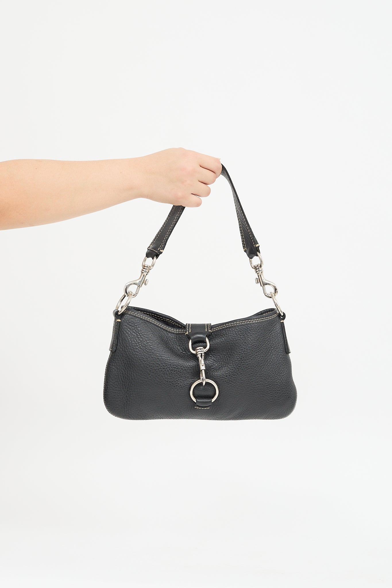 Miu Miu Black Leather Clasp Shoulder Bag