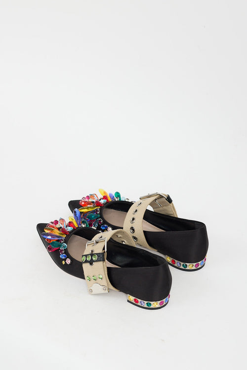 Miu Miu Black & Multi Bejeweled Buckle Flat