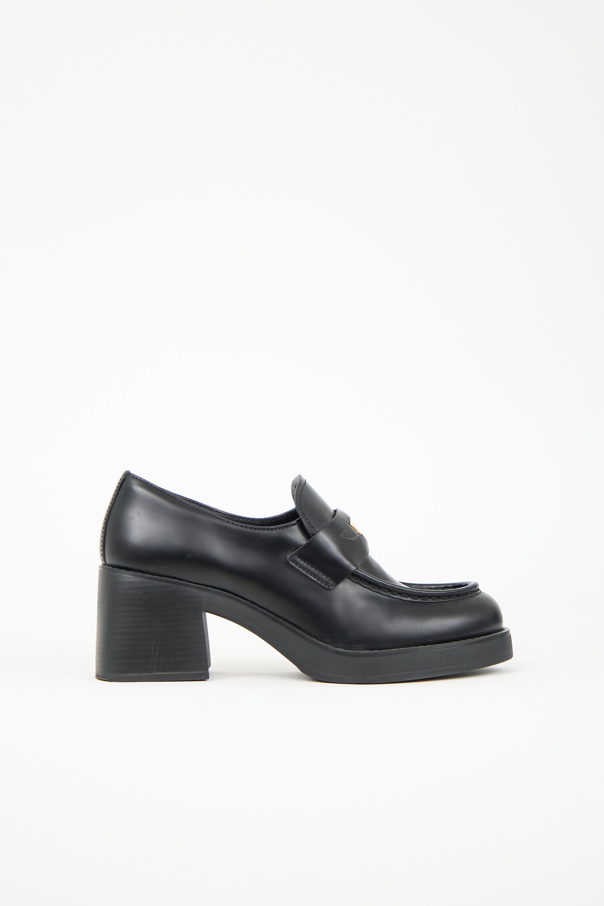 Miu Miu Leather Penny Heeled Loafer