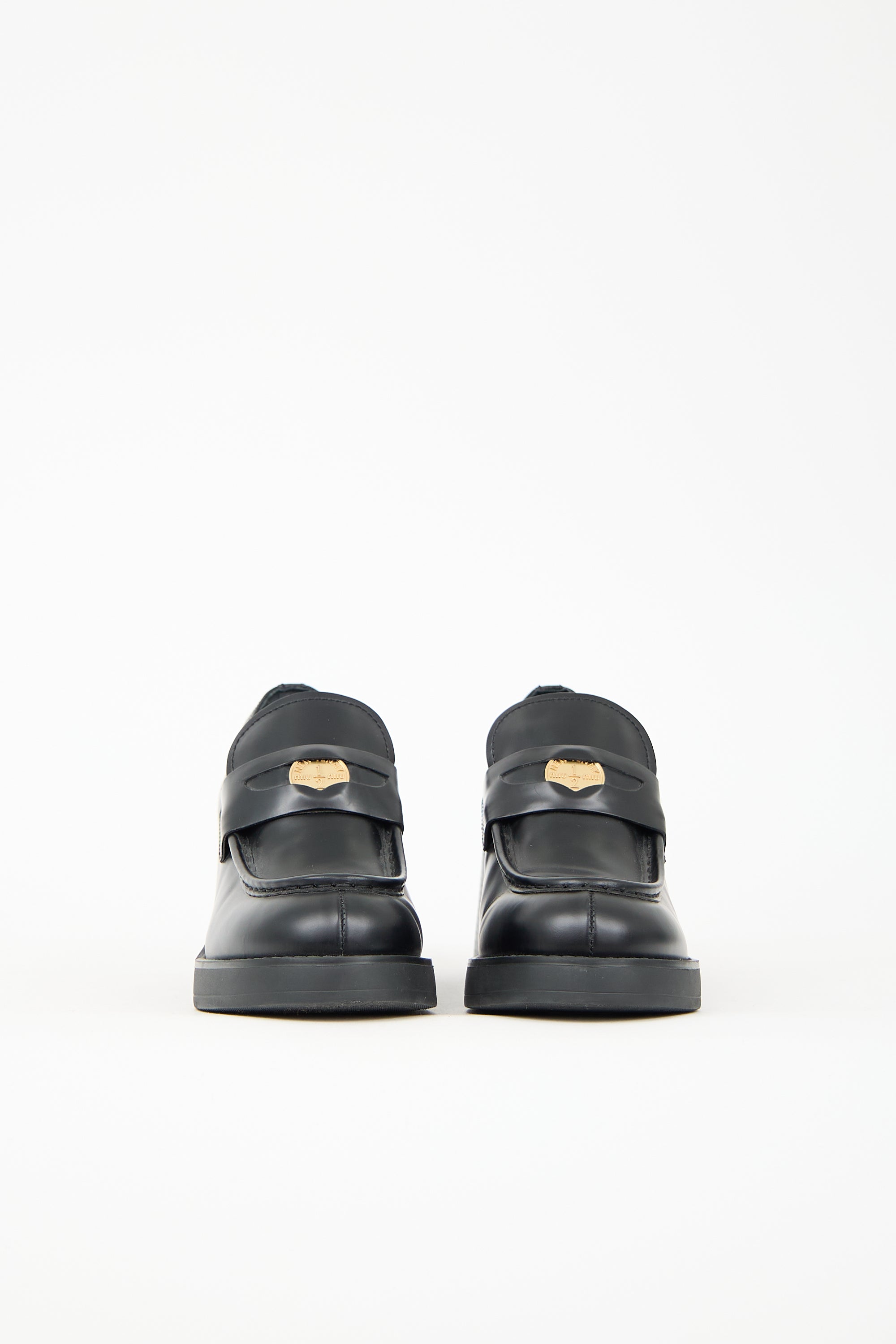 Miu Miu Leather Penny Heeled Loafer