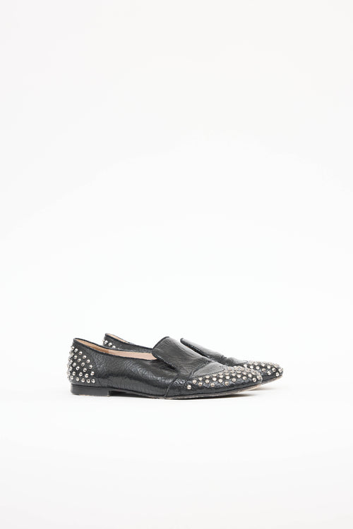 Miu MiuCracked Leather Studded Loafer