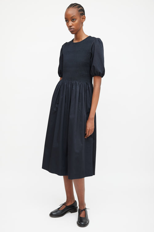 Molly Goddard Black Puff Sleeve & Shirred Dress