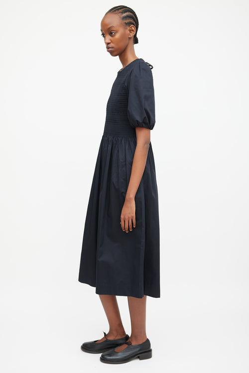 Molly Goddard Black Puff Sleeve & Shirred Dress