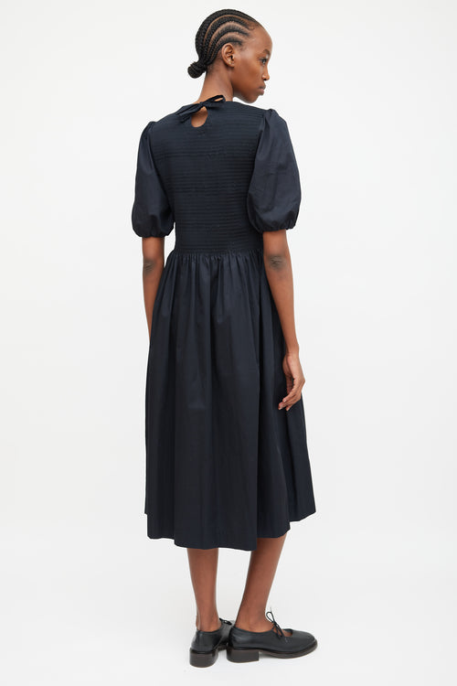 Molly Goddard Black Puff Sleeve & Shirred Dress