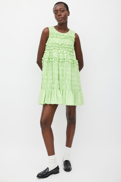 Molly Goddard Resort 2018 Green & White Checked Shirred Dress