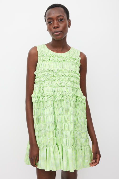Molly Goddard Resort 2018 Green & White Checked Shirred Dress
