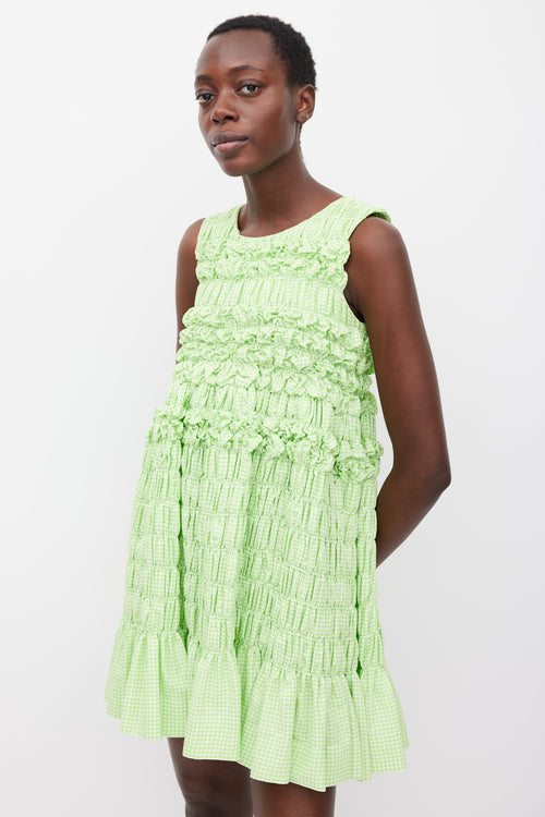 Molly Goddard Resort 2018 Green & White Checked Shirred Dress
