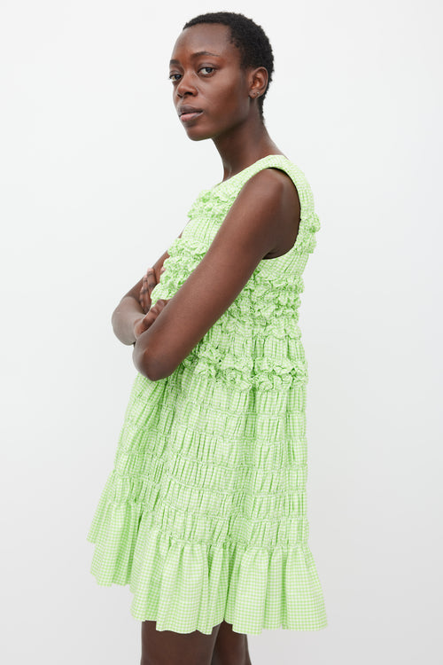 Molly Goddard Resort 2018 Green & White Checked Shirred Dress