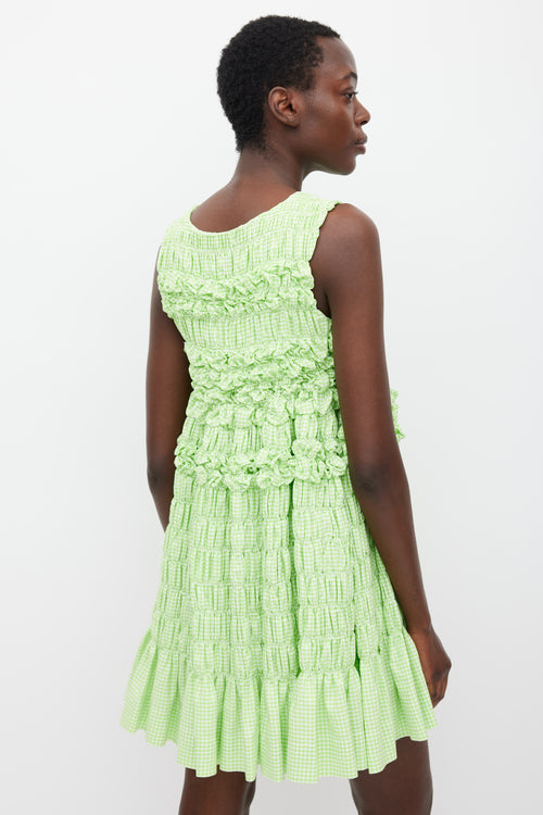 Molly Goddard Resort 2018 Green & White Checked Shirred Dress