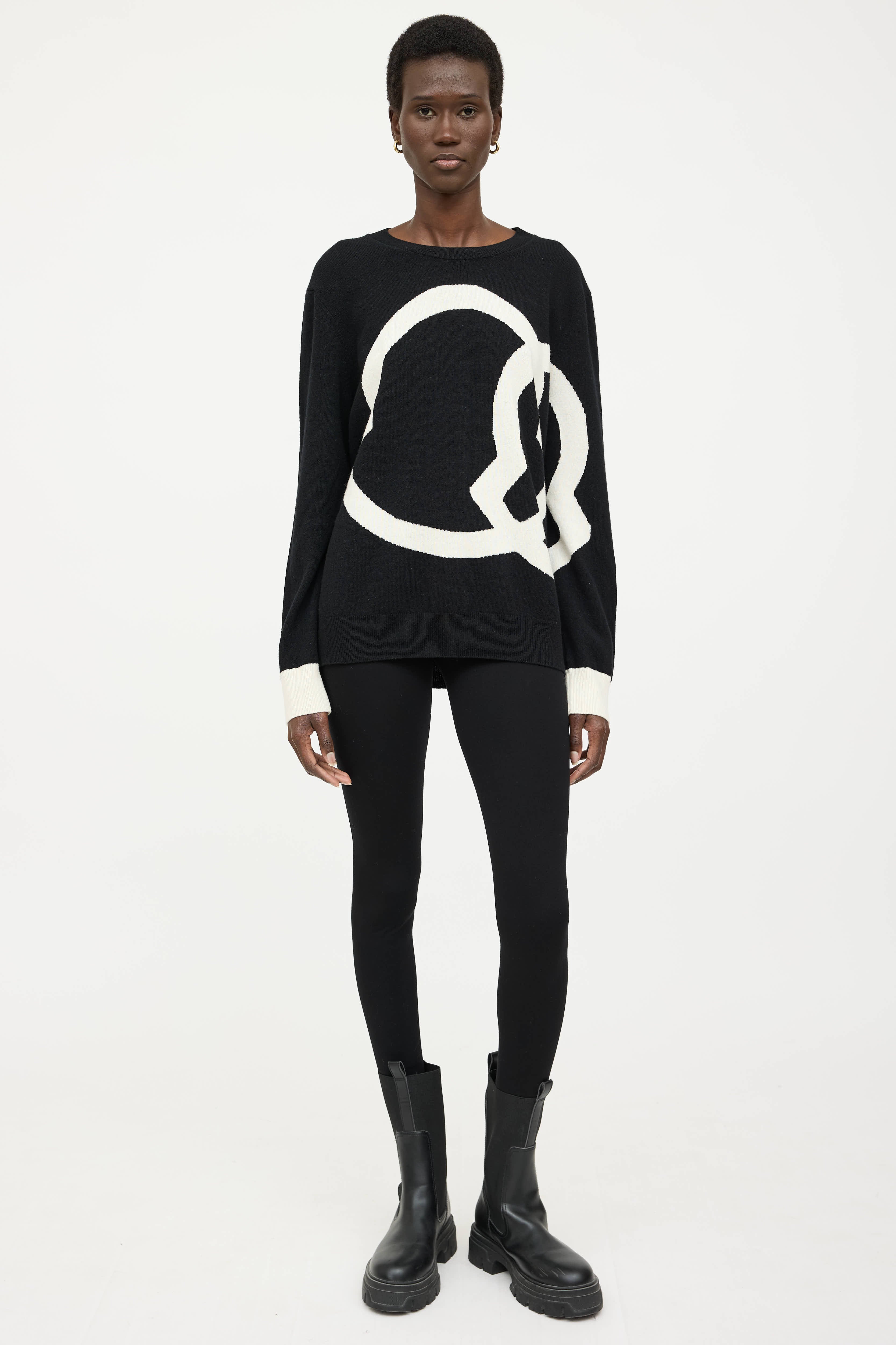Moncler Wool Girocollo Knit Logo Sweater
