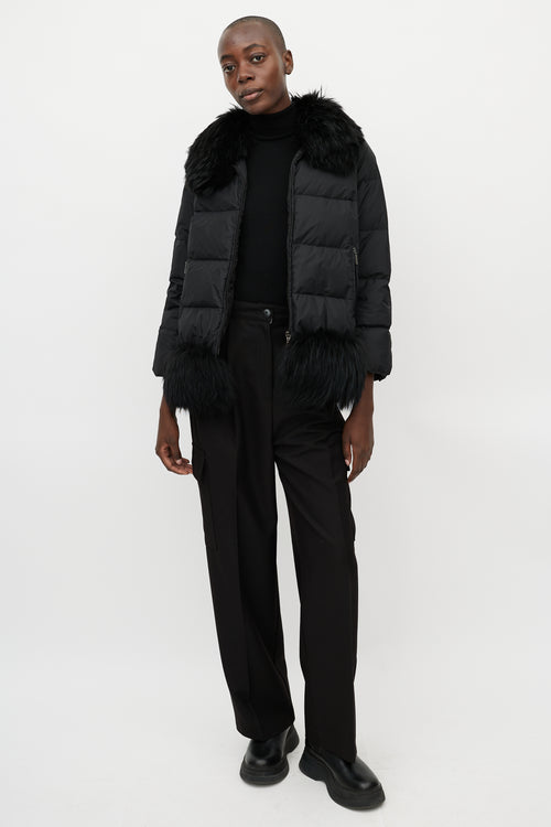 Moncler Black Nylon & Fur Trim Jacket